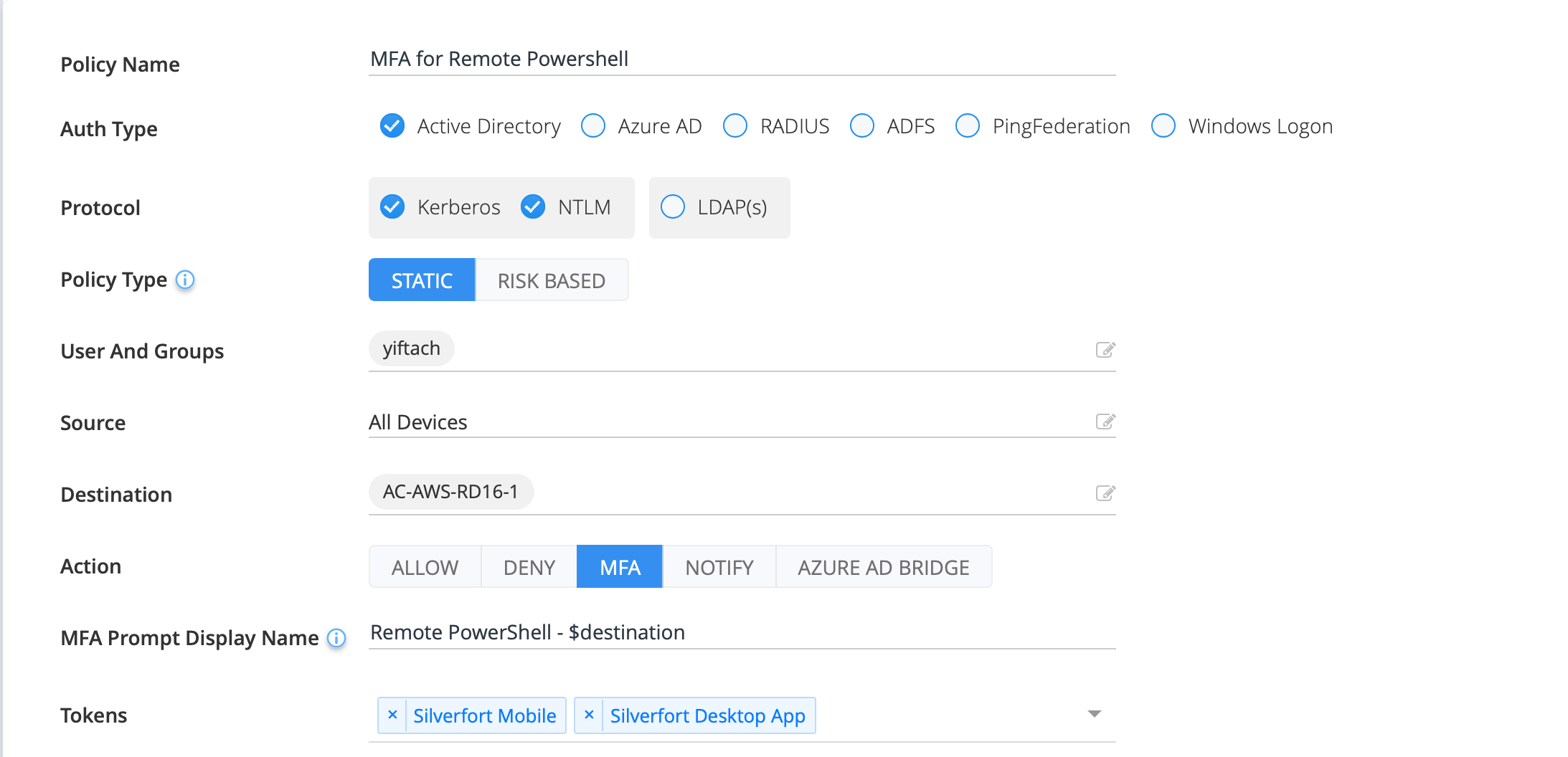 MFA pour Powershell à distance