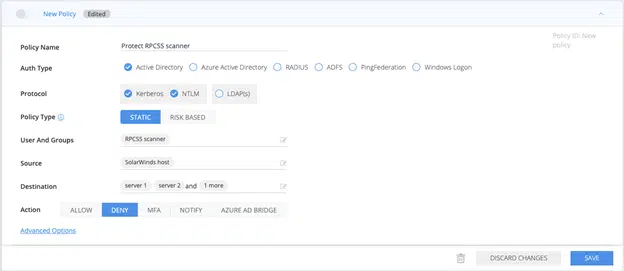 Diagram 5:Silverfort ‘RPCSS Scanner’ protection policy