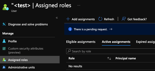 'test’ account without ‘eligible’ or ‘active’ assignments