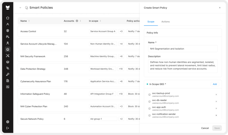 Smart policy UI screen Silverfort smart policies UI screen