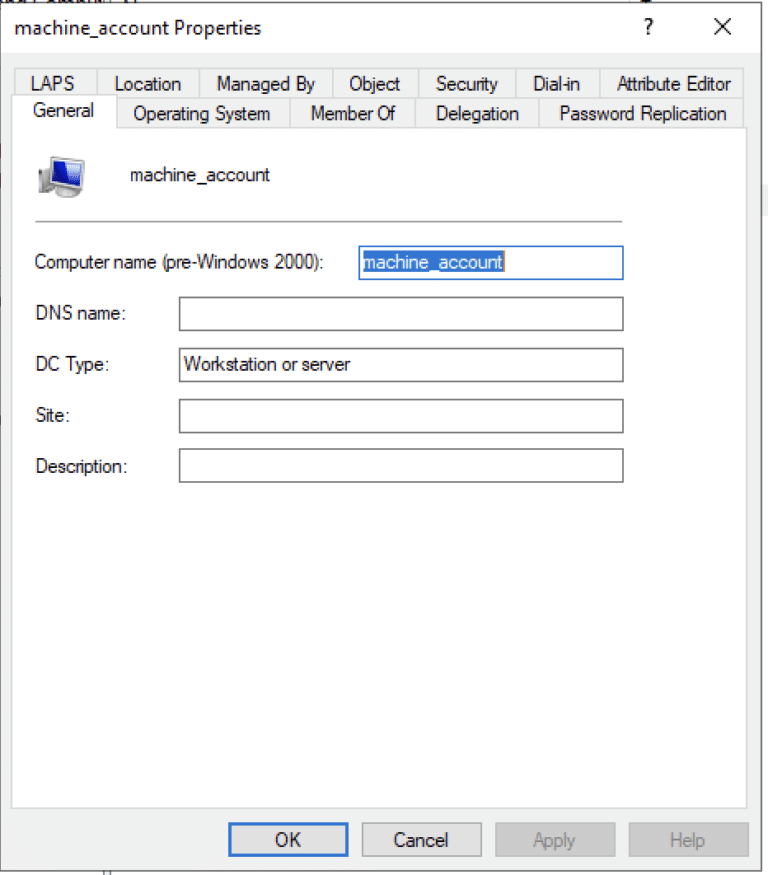Machine account properties